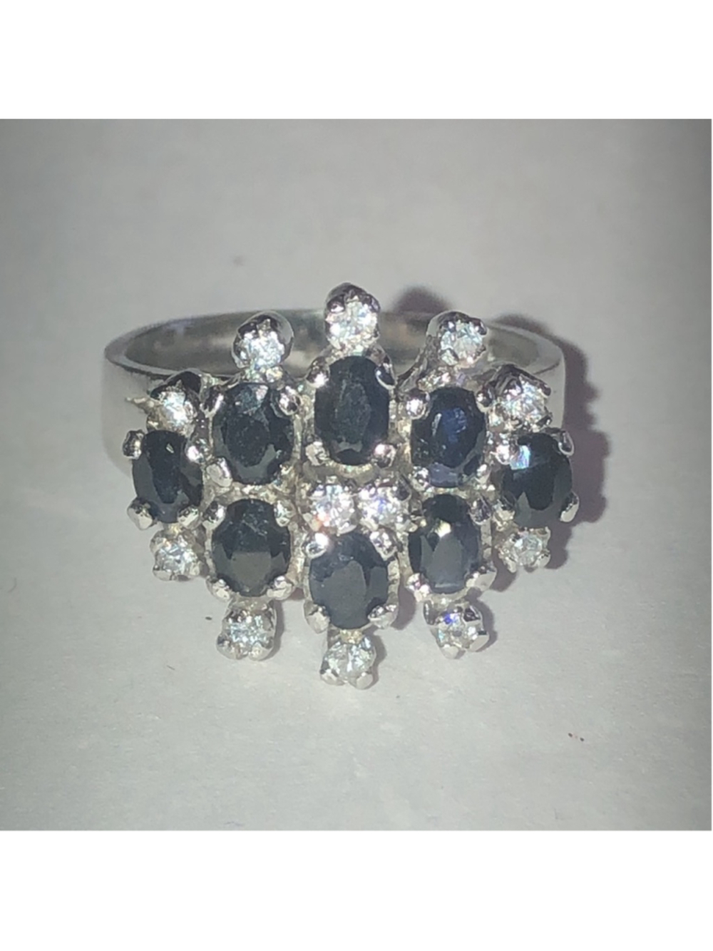 Size 7 Black CZ Rhinestone Sterling Silver Women's Vintage Ring